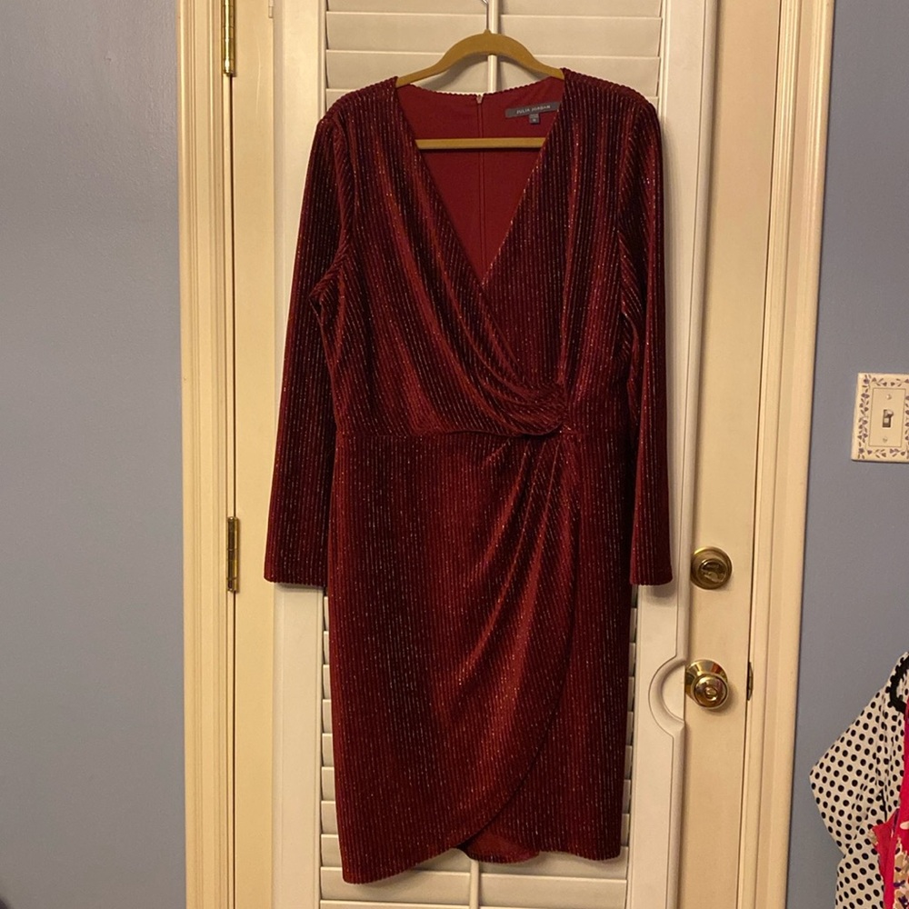 Warm Wine velvet metallic holiday faux wrap dress Julia Jordan size 16